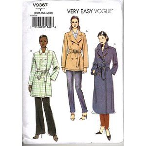 Vogue V9367 Double Breasted Belted Coat - Size XS to M Uncut Sewing Pattern